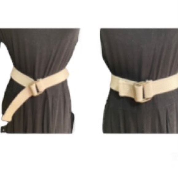 Woven Cotton Web Belt Cream Square Buckle UNISEX Men Women Waist 26 Inches - Picture 5 of 11